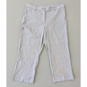J. Jill Linen Stretch Size 12 Petite Ankle Cropped Pants Striped Gray Button NEW